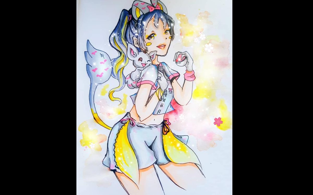 神奇宝贝手绘 泡沫栗鼠 电飞鼠 水彩&马克笔