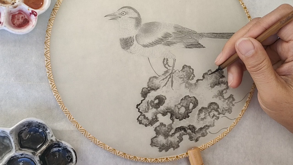 《鹡鸰鸟》宋画白描线稿