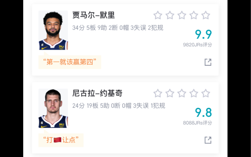 【NBA】季后赛掘金VS太阳G1 10 ,赛后虎扑网友评分,贾马尔狂砍34分,约基奇拿下19板哔哩哔哩bilibili