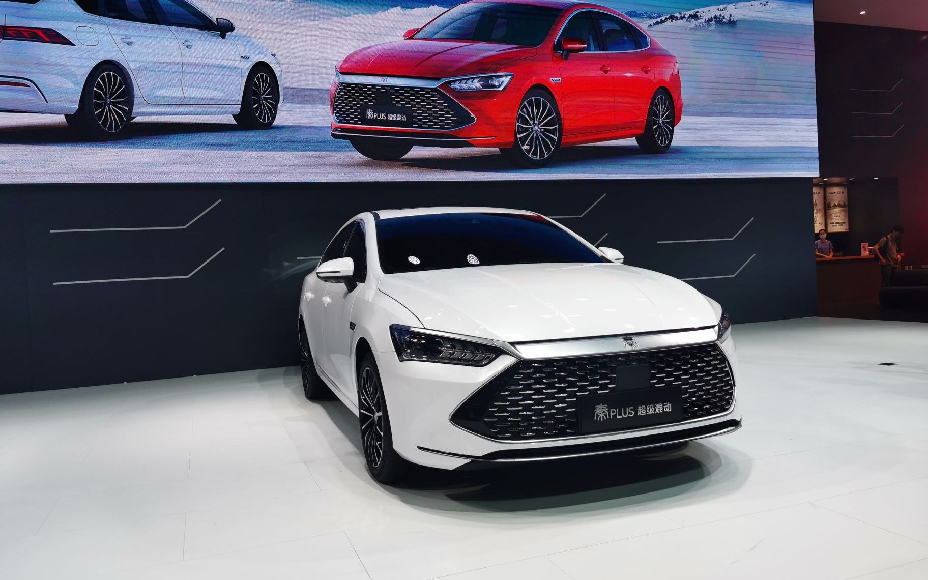 展厅内c位实拍比亚迪秦plus百公里油耗38升2020广州车展
