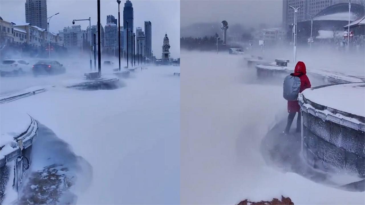 [图]《流浪地球》即视感！大雪入侵烟台如末日降临，铲雪车贴地疾驰科