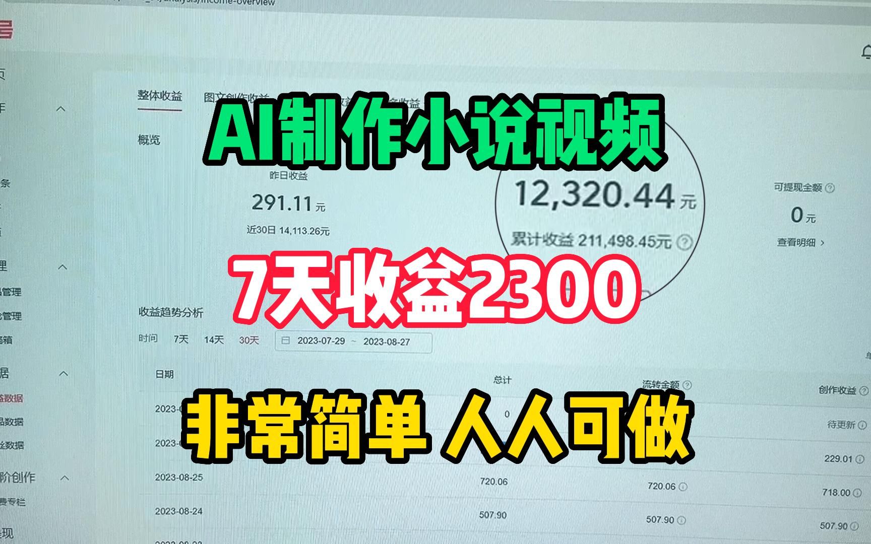 我用AI来制作小说视频,1周收益2300,操作非常简单,所有人都可以做哔哩哔哩bilibili