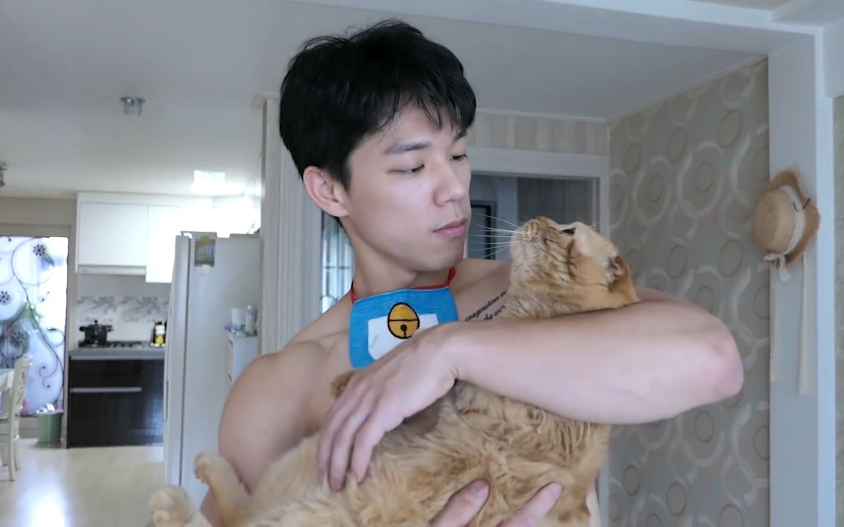 [图]猛 男 与 猫 一起做运动