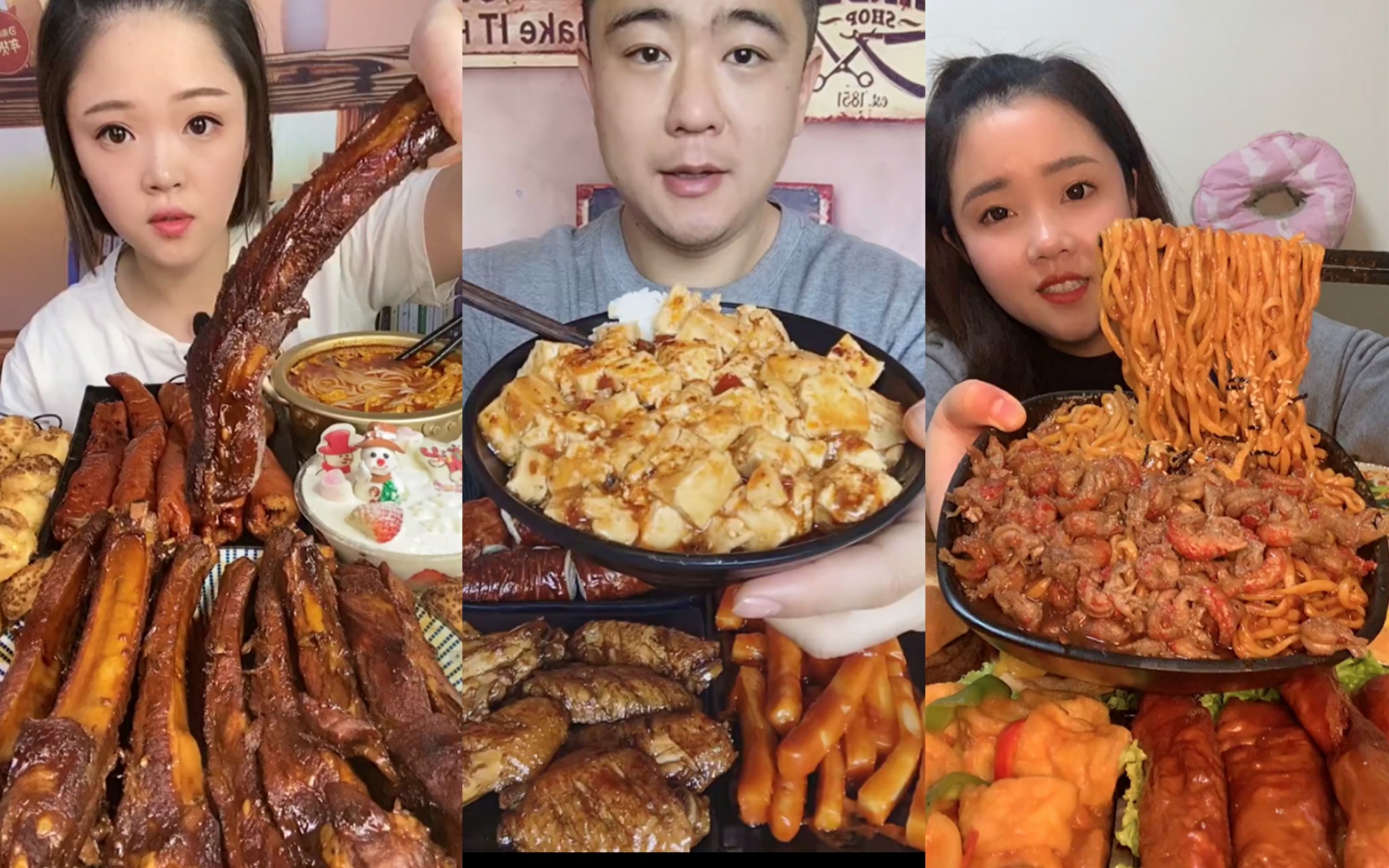 【快手吃播精品集94】大排骨小龙虾火鸡面