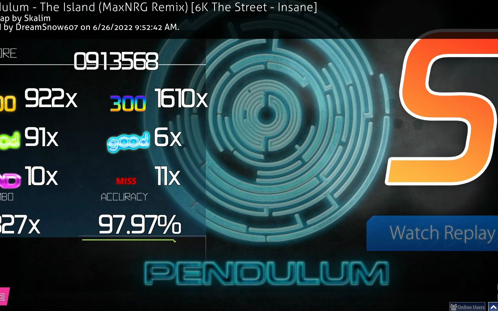 [图][osu 6K] Pendulum - The Island (MaxNRG Remix) 97.97