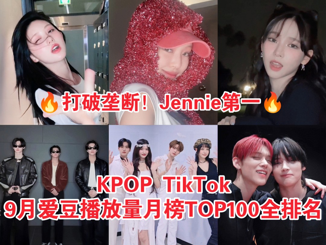 9月TikTok月榜全排名!月冠出炉!Jennie破3000W断层第一!符重演小品2天1500W空降前十!hybe国际女团火了 9月播放量TOP100排名(下)哔哩哔哩...