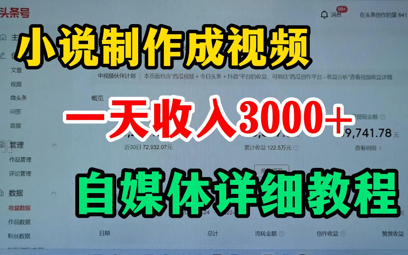 小说制作程视频,一天收入3000+,自媒体详细教程!哔哩哔哩bilibili