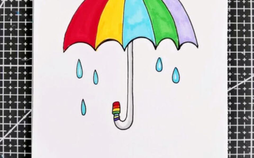 彩虹伞儿童创意画图片图片