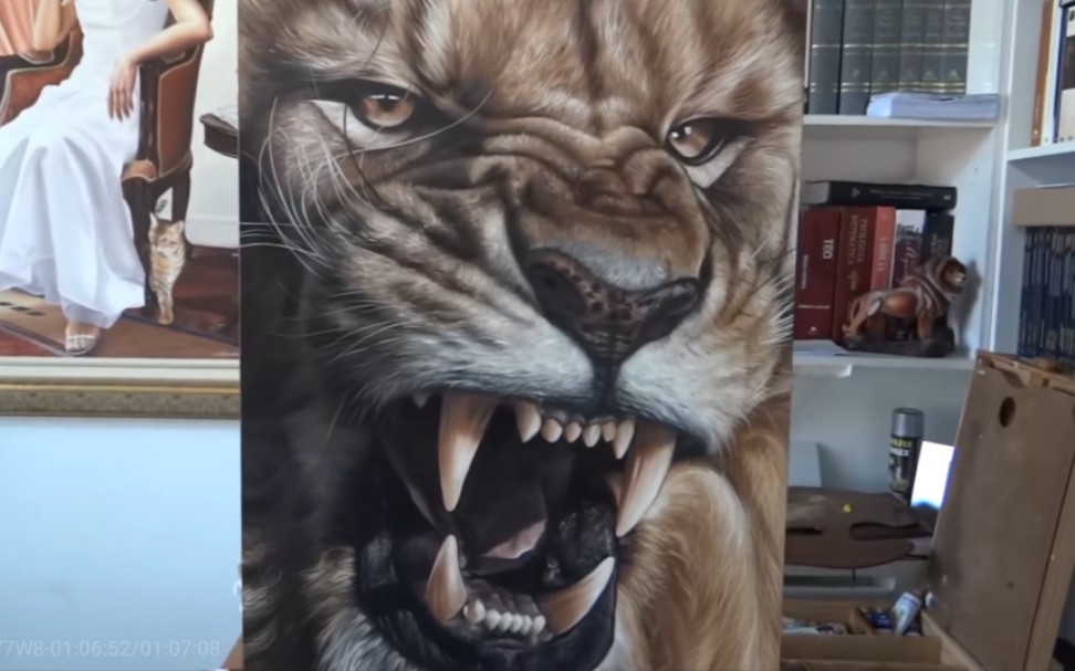 elton brunetti-art教你用丙烯绘画逼真超写实长着大嘴狮子_哔哩哔哩