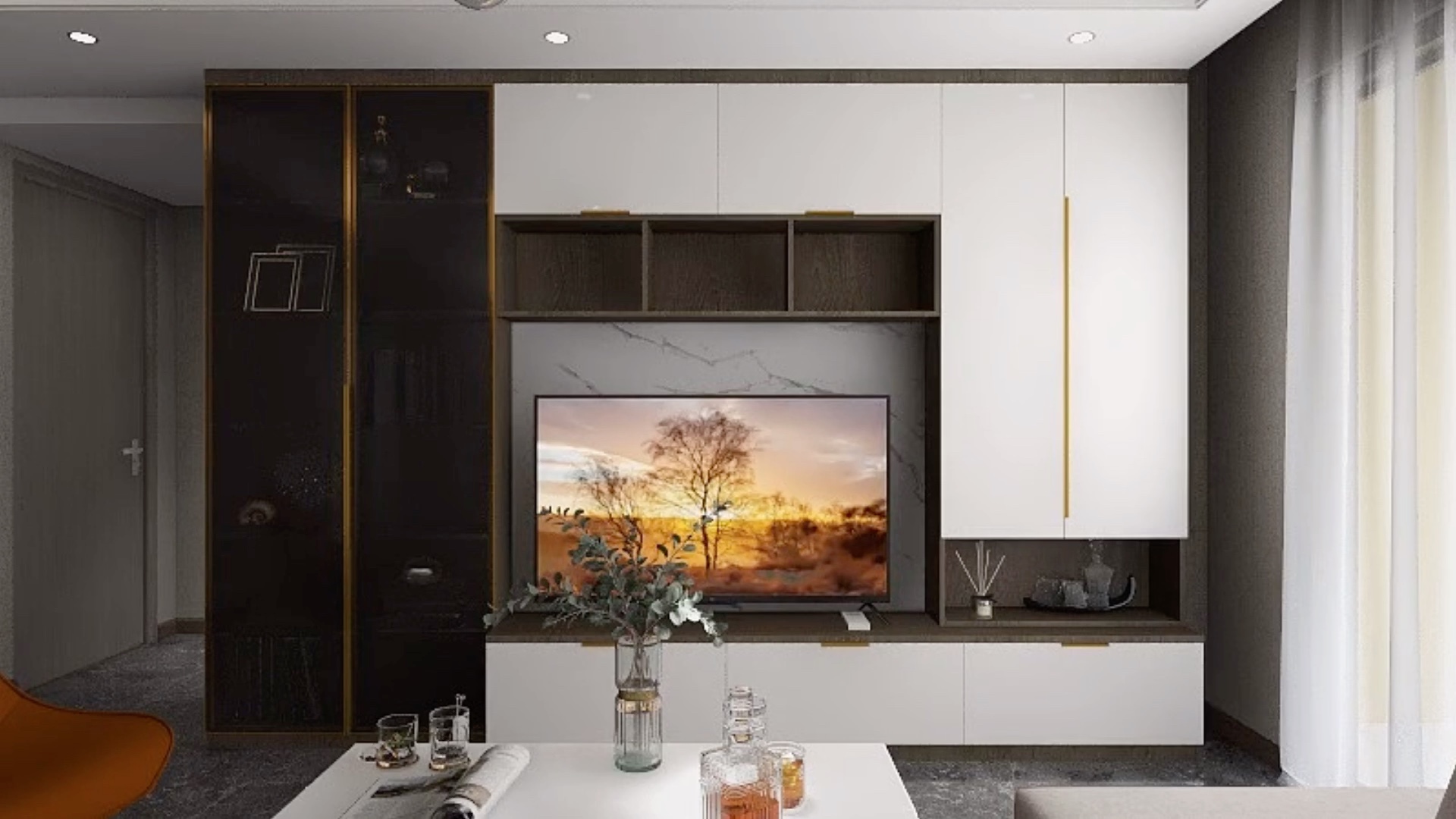 轻奢金框玻璃门电视柜￥7228