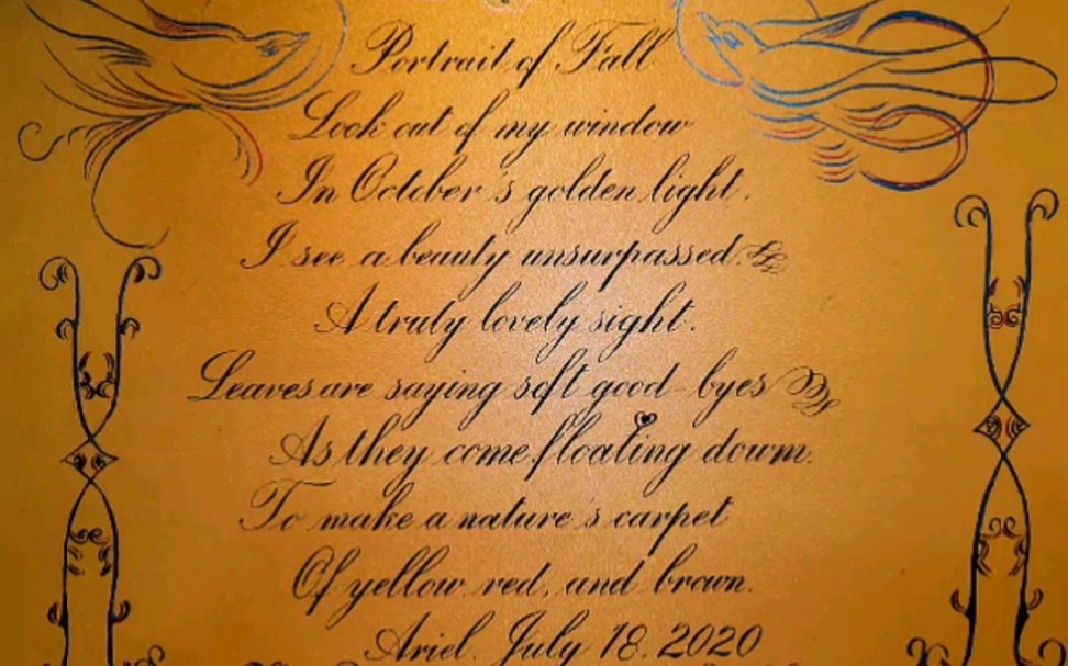 【es英文书法】ariel原创手写过程 英文朗读分享portrait of fall