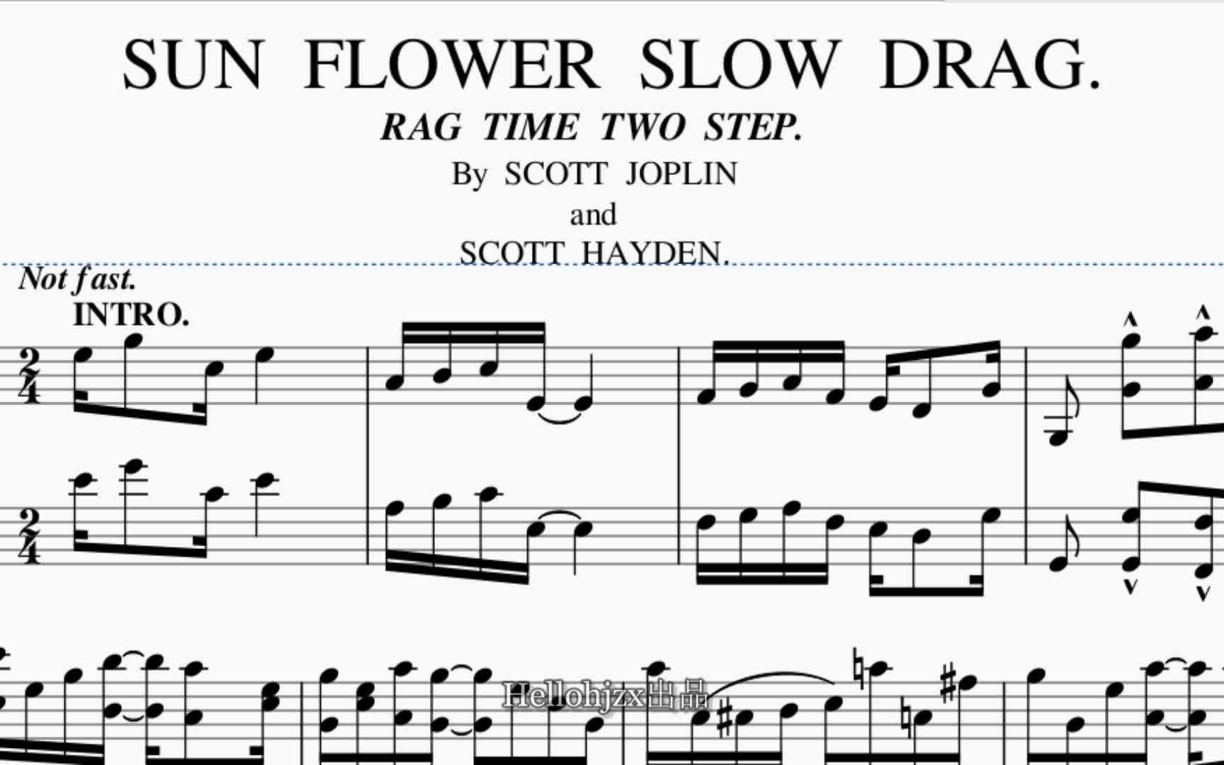 [图]乔普林：《向日葵慢速拽步舞曲（C大调版）》Joplin & Hayden：Sunflower Slow Drag（1901年出版的早期拉格泰姆漫步舞曲）