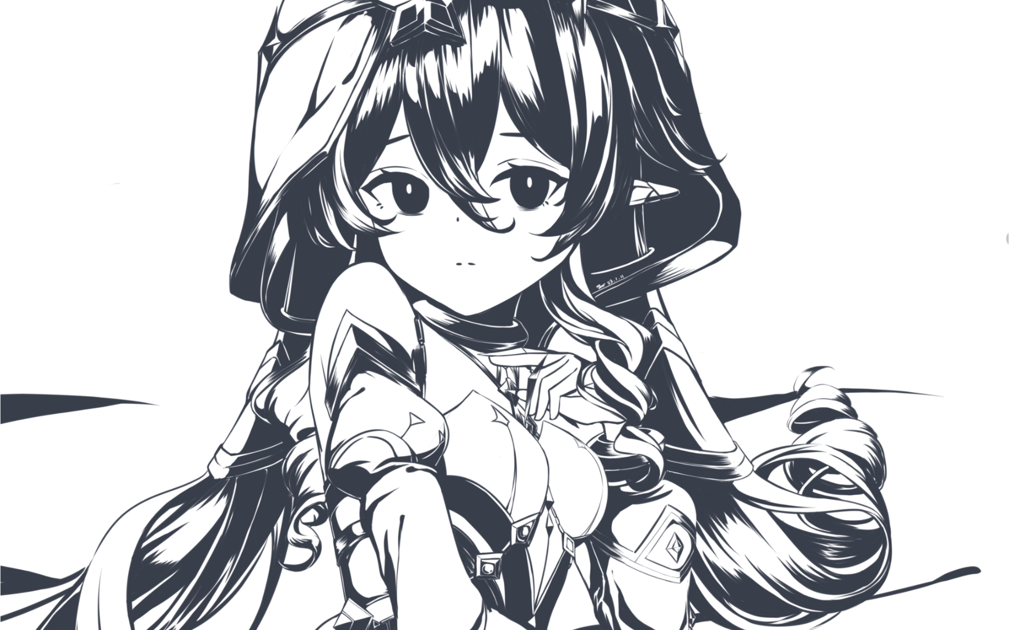 【板绘】莱依拉 (黑白)