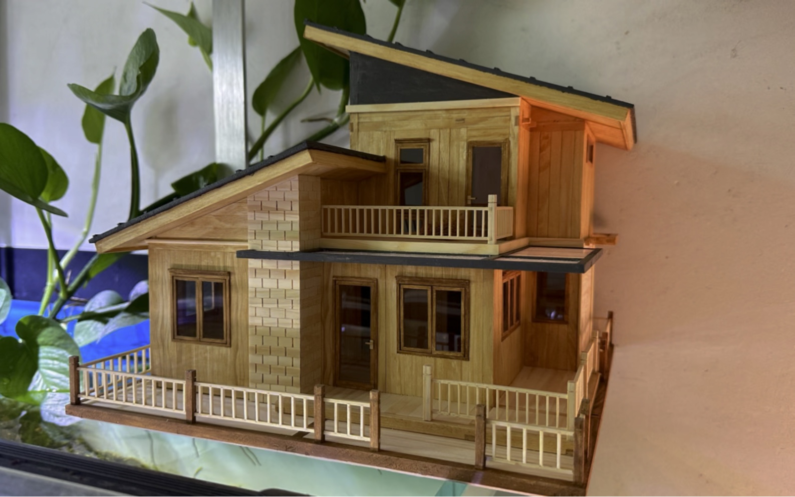 diy1米小木屋鱼缸造景,防水装饰底盘上缸