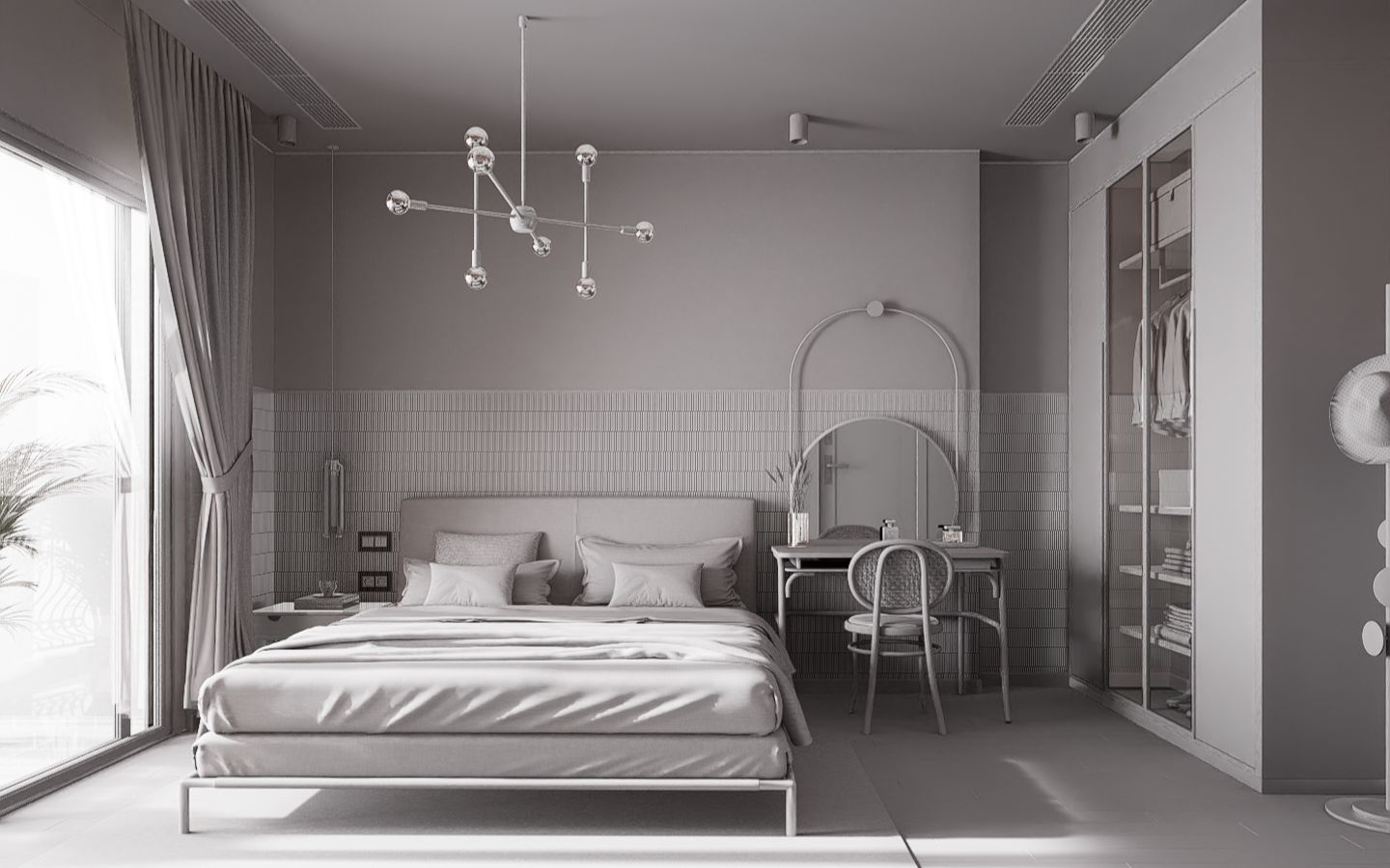 d5渲染器基础-3dmax场景卧室白膜日景打光练习