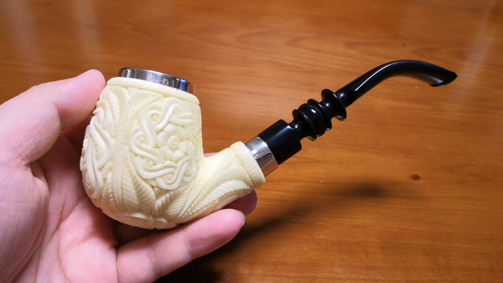 土耳其进口海泡石烟斗,大号雪花宫廷花篮925双银弯斗,h.