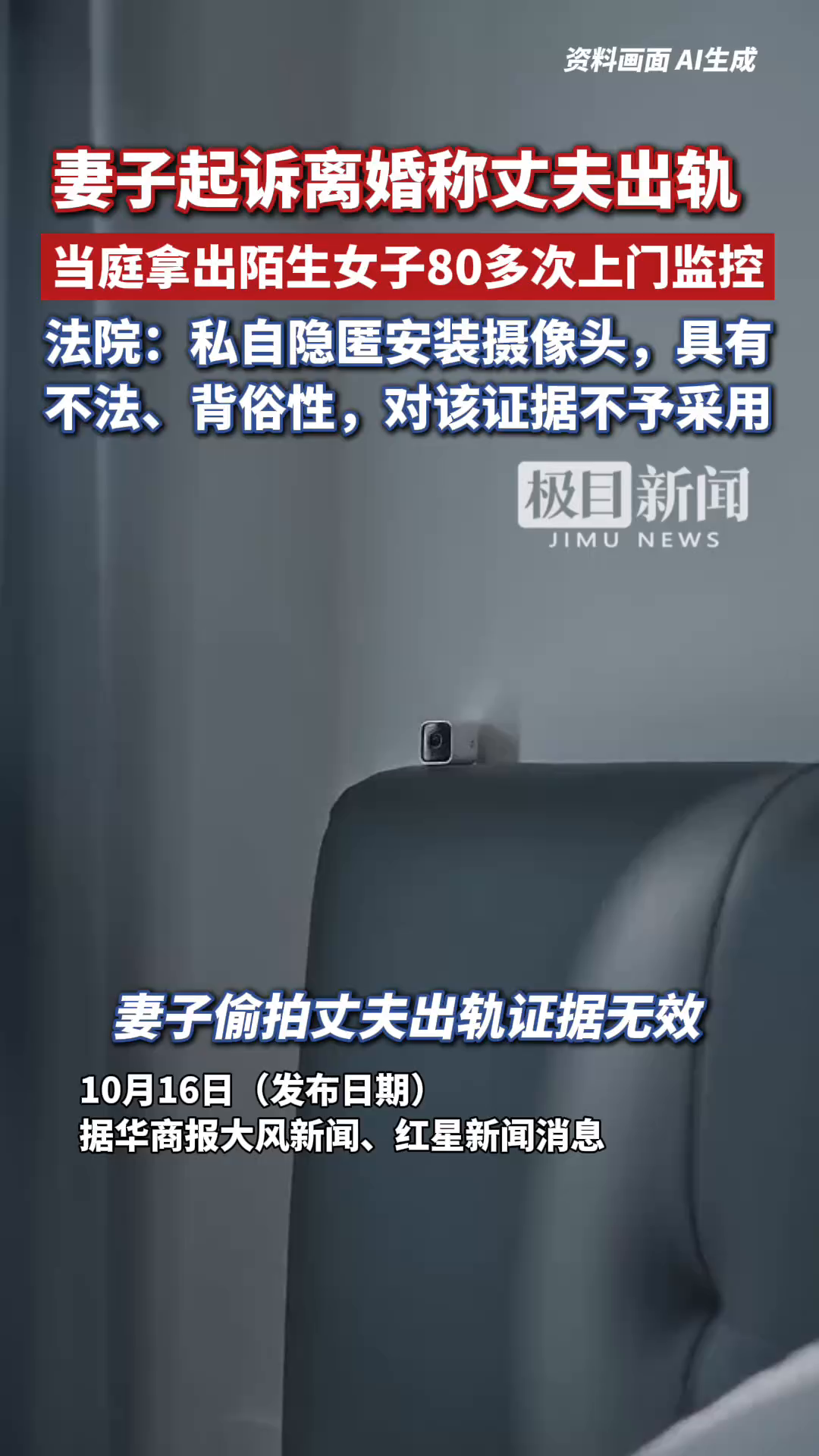 妻子起诉离婚称丈夫出轨，当庭拿出陌生女子80多次上门监控，法院：私自隐匿安装摄像头，具有严重的不法、背俗性