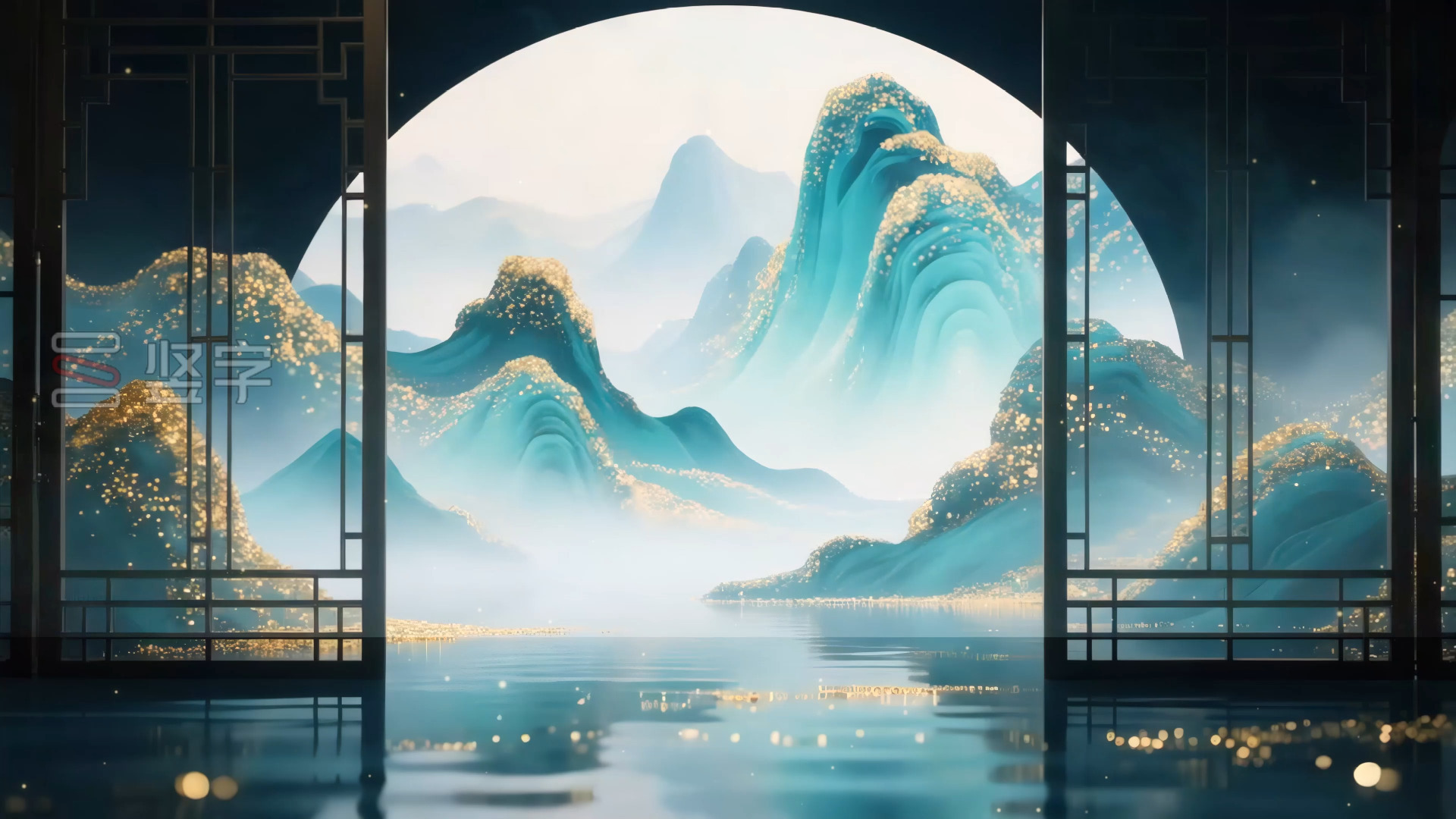 可商用视频素材 中国风国潮风水墨山水意境禅意中式舞台背景led大屏