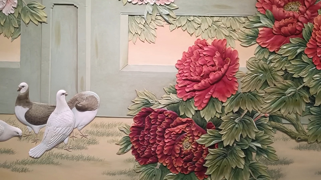 大师手工杰作刺绣猫与塑花画