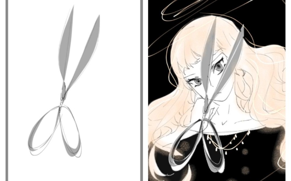 指绘剪刀拟人blingbling的小姐姐