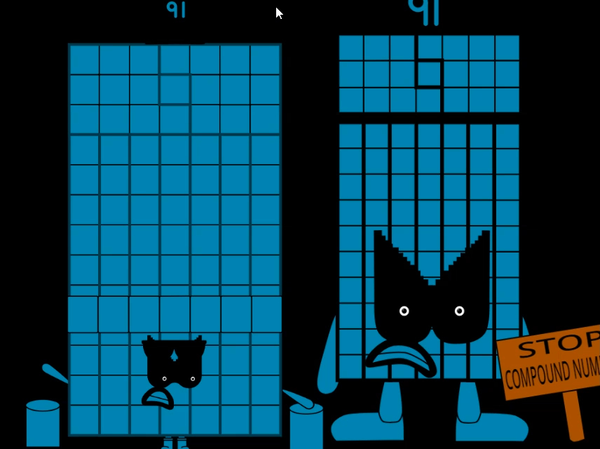 数字方块逐渐扭曲但是用扭曲不同的动作和音乐(91-100)