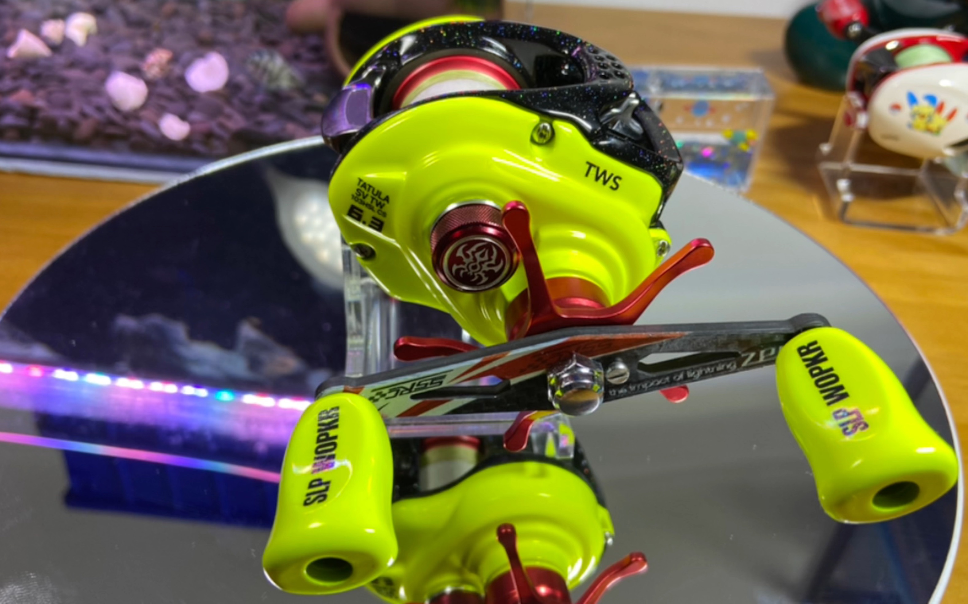 路亚水滴轮改色改装红蜘蛛荧光黄jia镭射黑