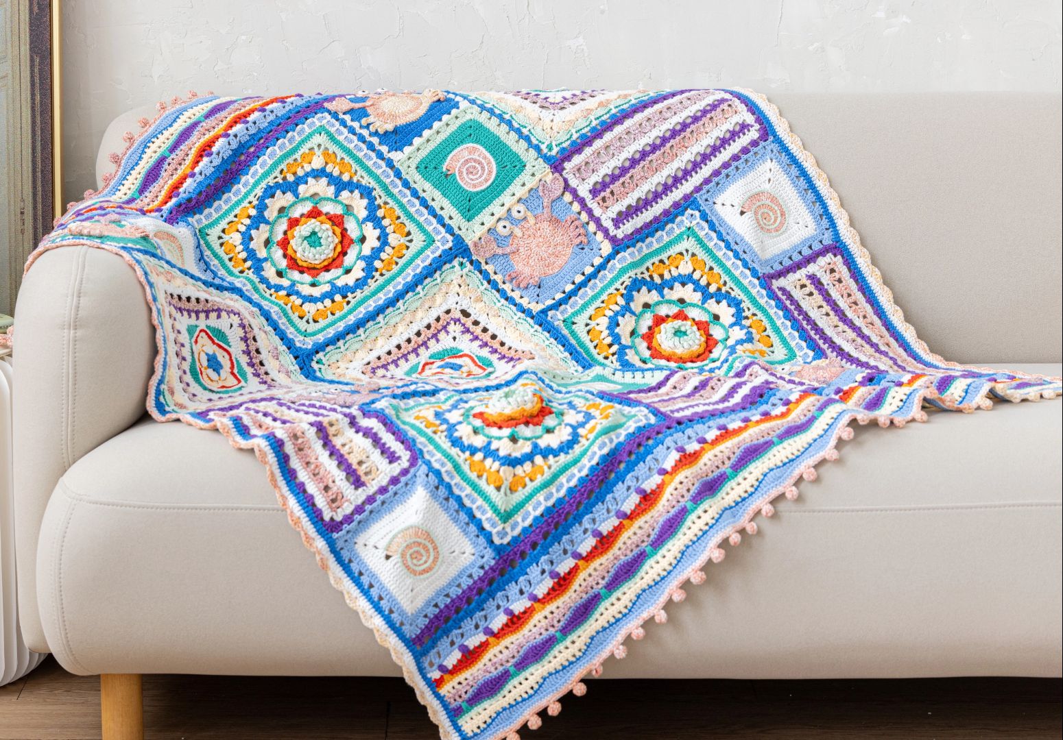 《万物有灵》系列-夏日海洋毯_编织视频教程