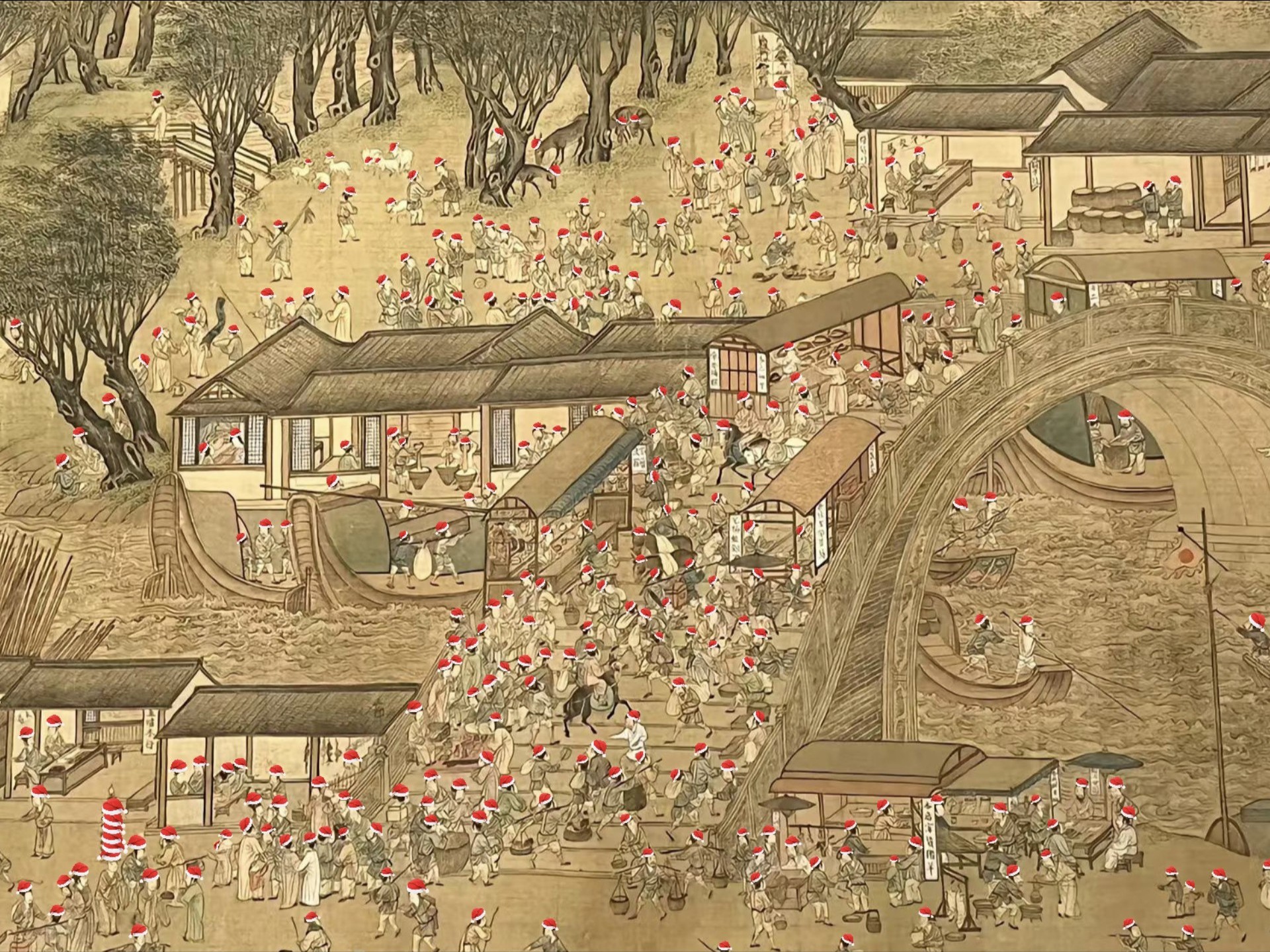 耗时近一小时,给清明上河图戴上圣诞帽!?