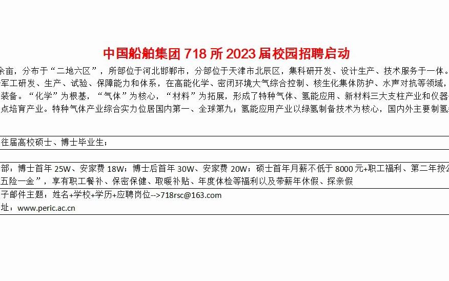 中国船舶集团718所23届校园招聘启动,博士首年25W哔哩哔哩bilibili