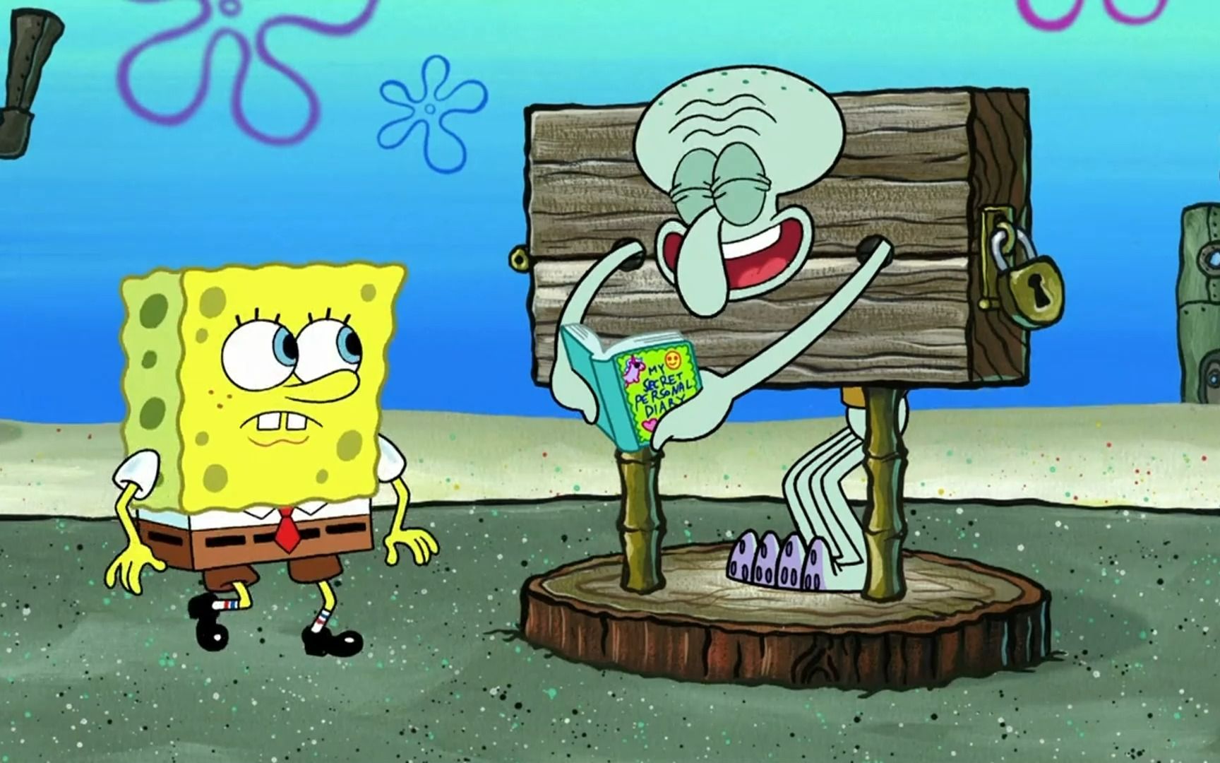 章鱼哥偷看海绵宝宝日记,遭到全比鸡堡居民的唾弃.