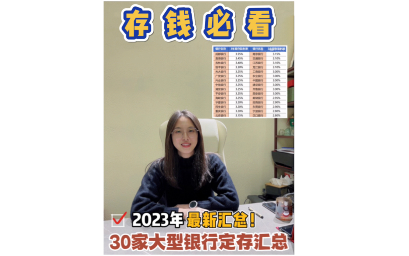 2023年 30家大型银行定存利率汇总.哔哩哔哩bilibili