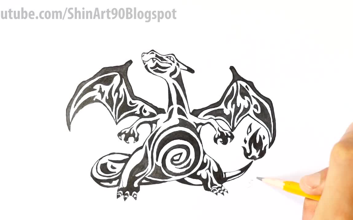 如何用部落纹身风格画一只喷火龙