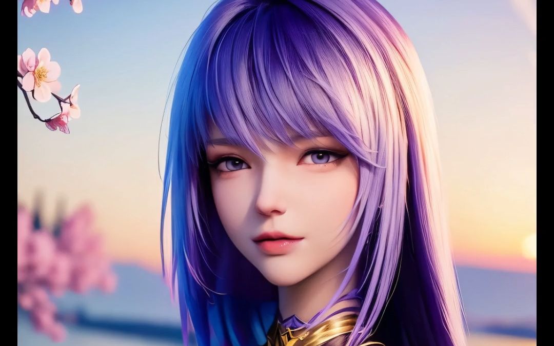 ai紫发少女泳装性感