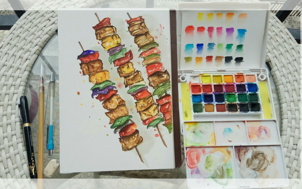 【水彩】美食串串教程,一个让你看了就饿的绘画视频29乛70乛29