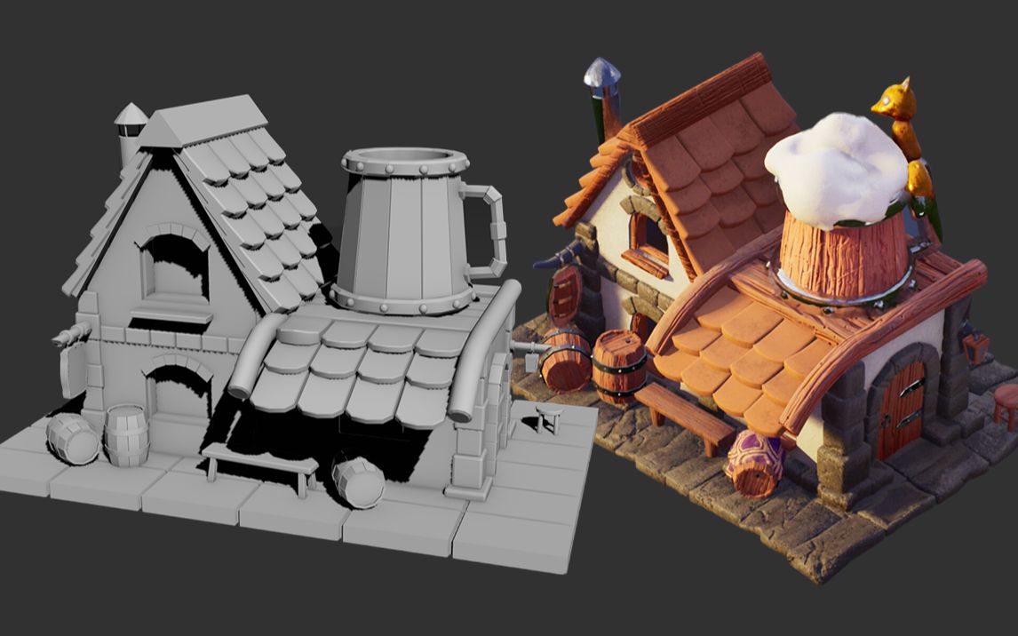 【次世代建模】新手游戏场景啤酒房子模型制作教学,3dmax布线卡线技巧