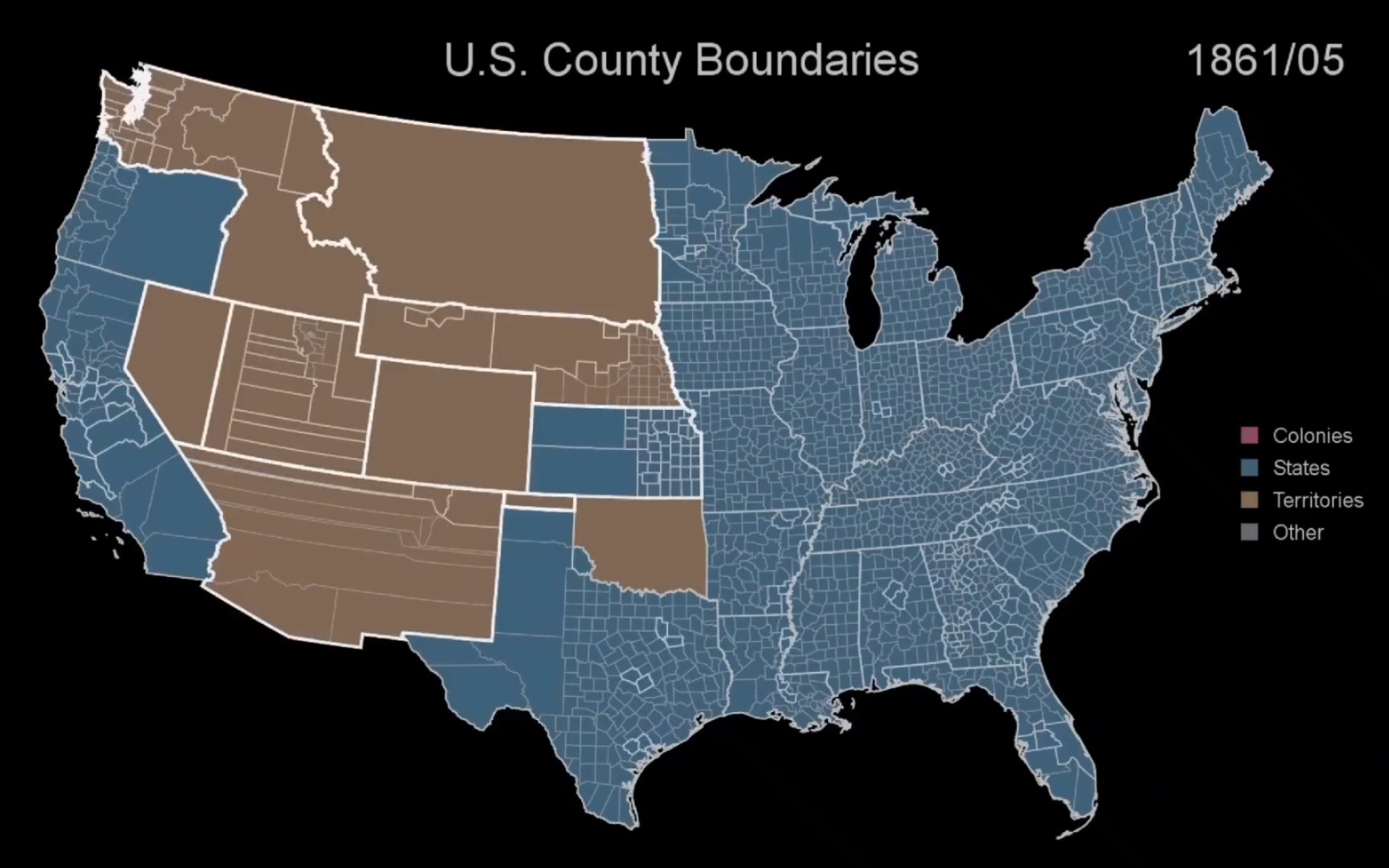 【历史地图】美国行政地图变化:每年(1628~2000)「United States of America」哔哩哔哩bilibili