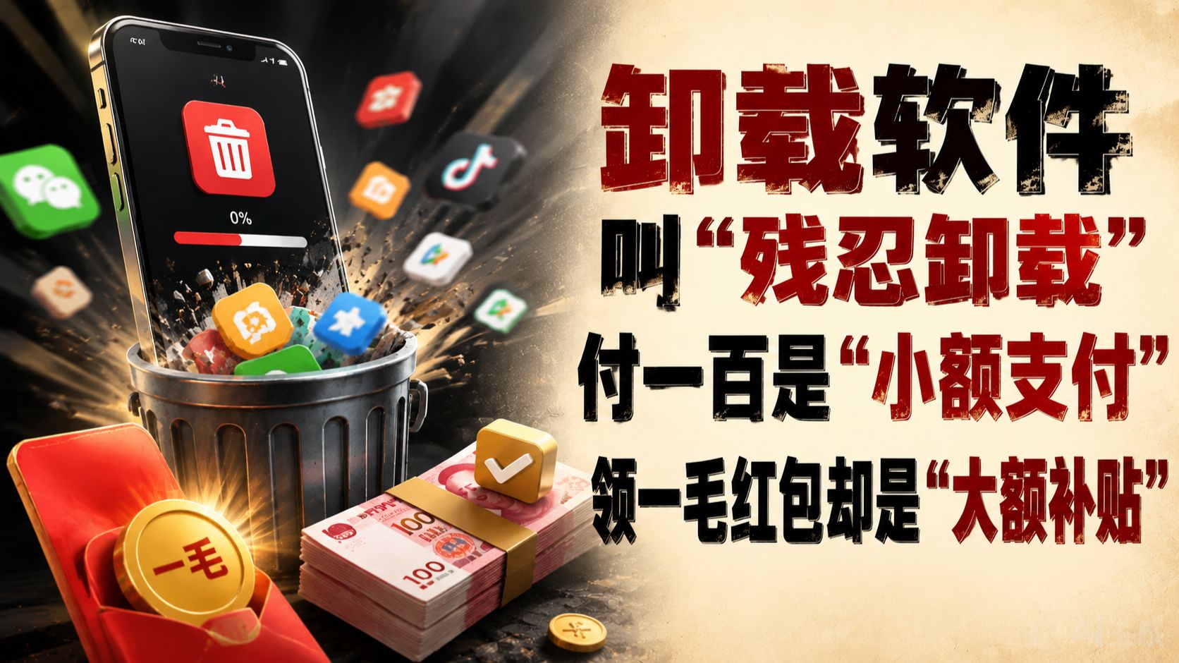 卸载软件叫“残忍卸载”，付一百是“小额支付”，领一毛红包却是“大额补贴“
