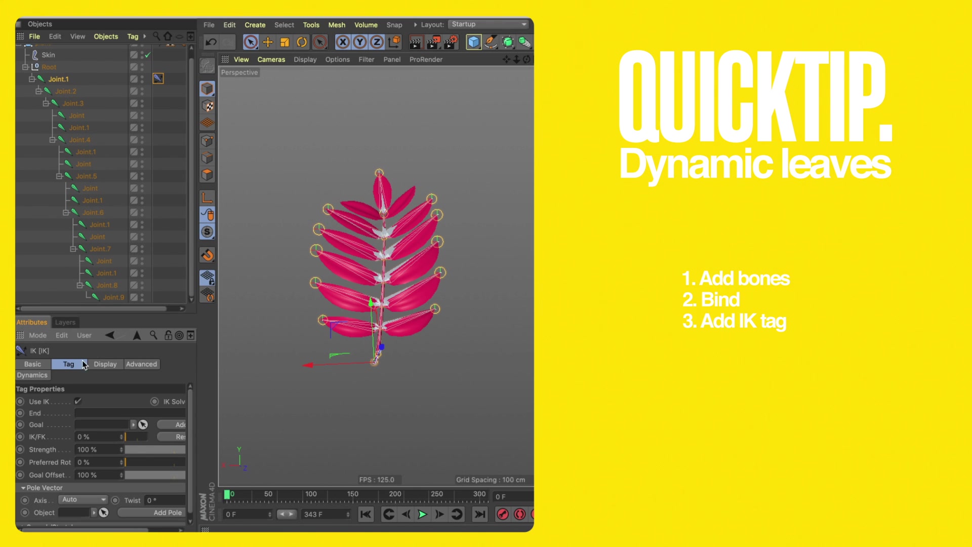 【搬运】C4D Quicktip 简单的绑定制作动态树叶哔哩哔哩bilibili