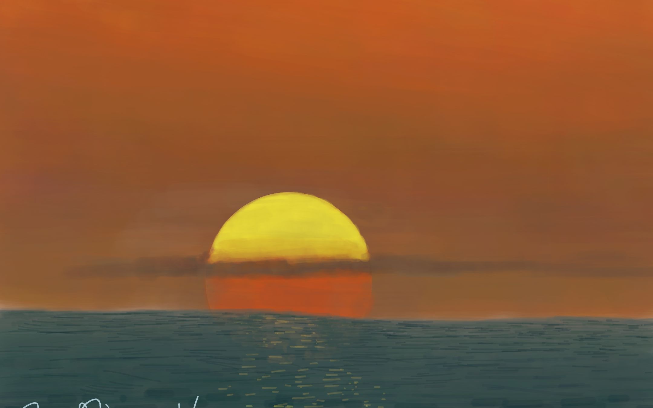 活动作品夕阳下的海板绘风景绘画