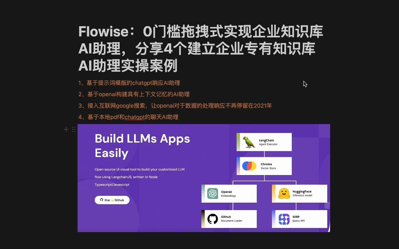 Flowise:0门槛拖拽式实现企业知识库AI助理,分享4个实操案例快速建立企业专有知识库AI助理哔哩哔哩bilibili