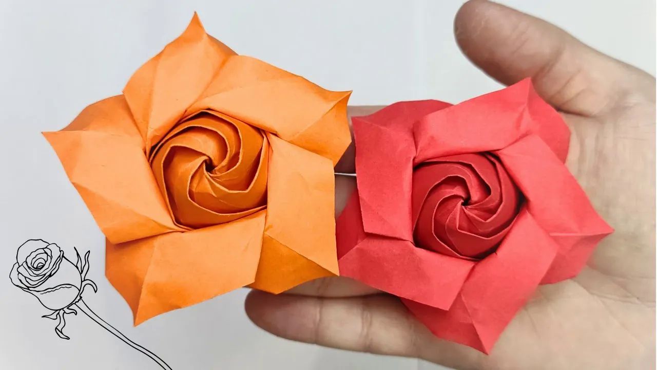 【origami library】卷心五角玫瑰折纸教程origami rose by naomiki