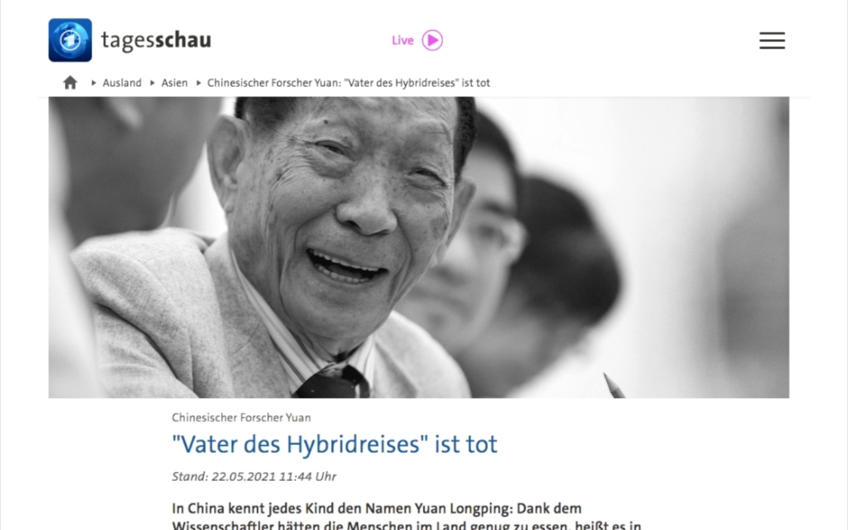 [图]【千古！两周年纪念日安康】"Vater des Hybridreises" 杂交水稻之父：袁隆平