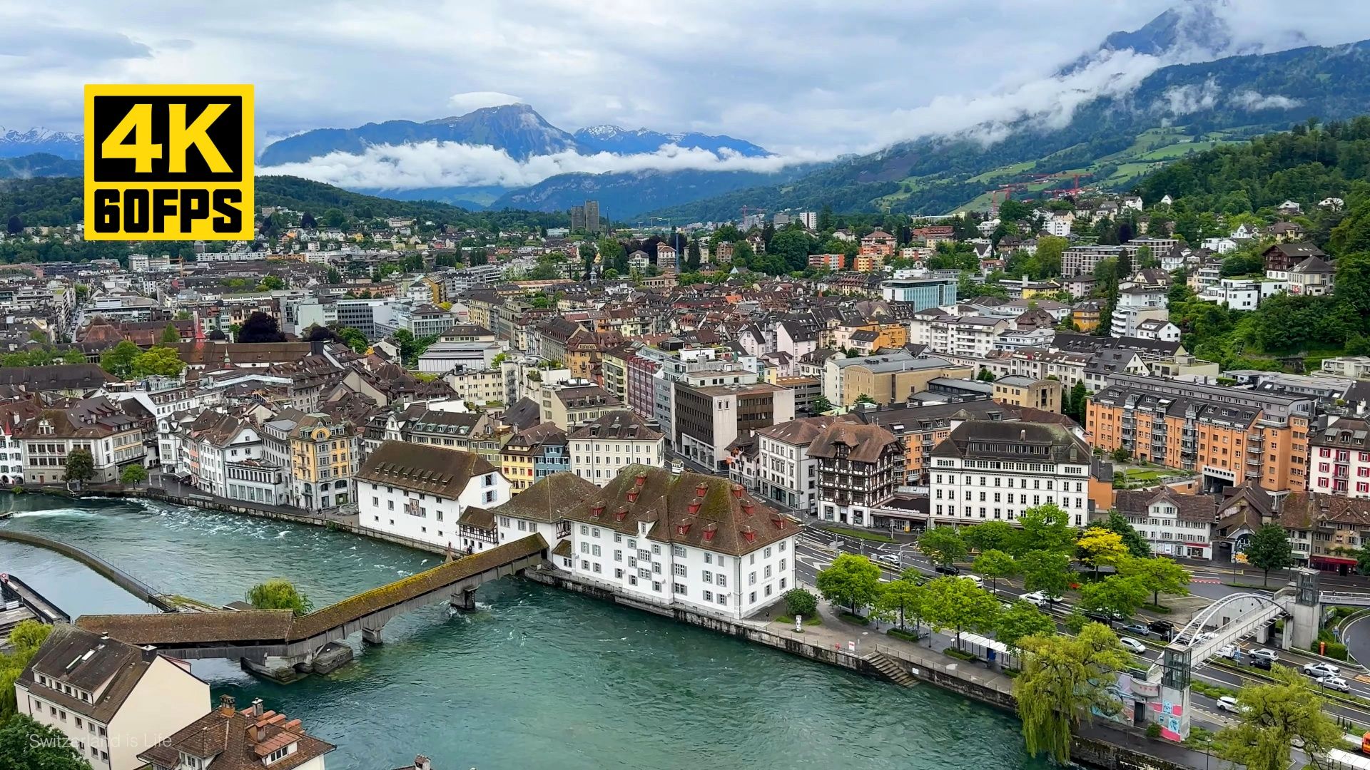 【4k60帧】放松解压:雨中漫步瑞士卢塞恩 240702 | 作者:switzerland