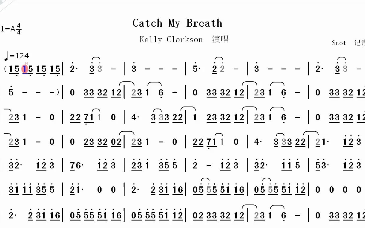 [图]【欧美金曲】Catch My Breath_Kelly Clarkson演唱--动态简谱