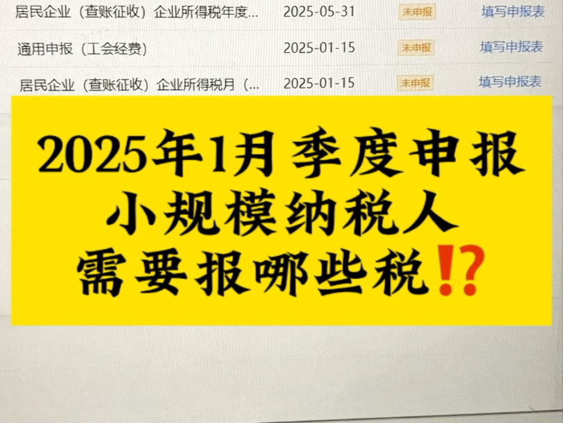 2025年1月季度申报小规模纳税人需要申报哪些税哔哩哔哩bilibili