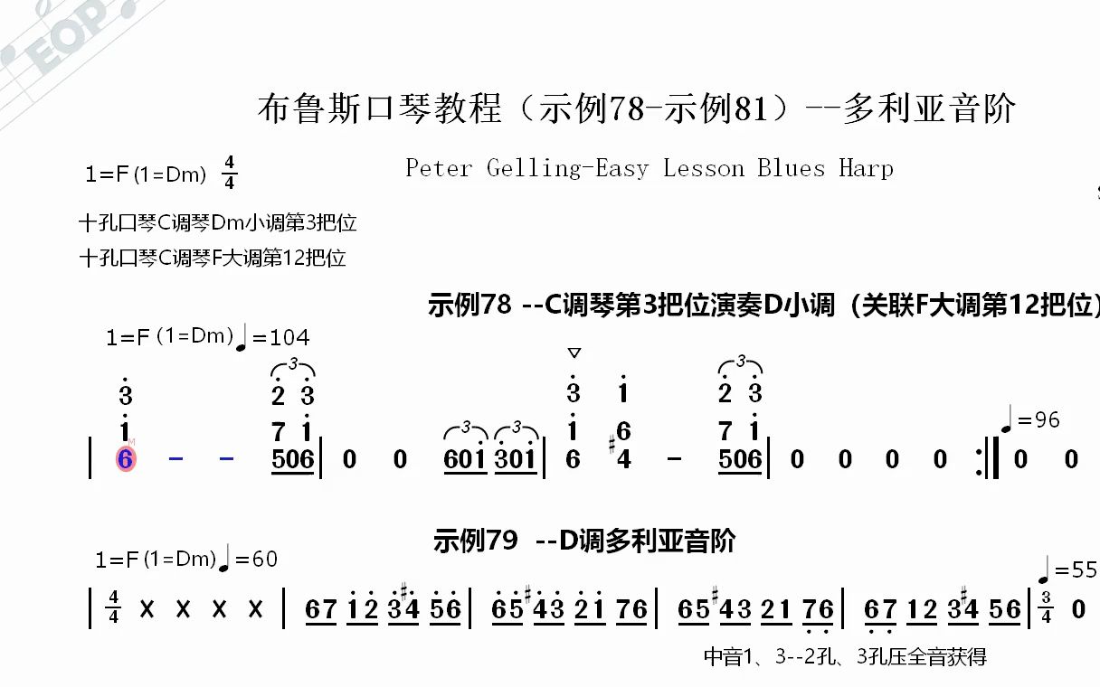 【皮特ⷦ 𜦞—】布鲁斯口琴教程(示例78示例81)多利亚音阶动态简谱哔哩哔哩bilibili