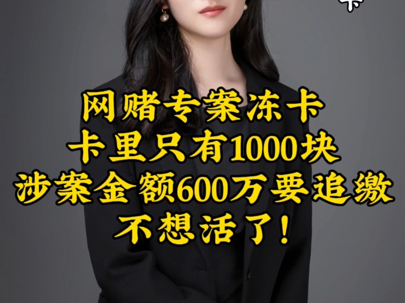 网赌专案冻卡卡里只有1000块涉案金额600万要追缴,不想活了!哔哩哔哩bilibili