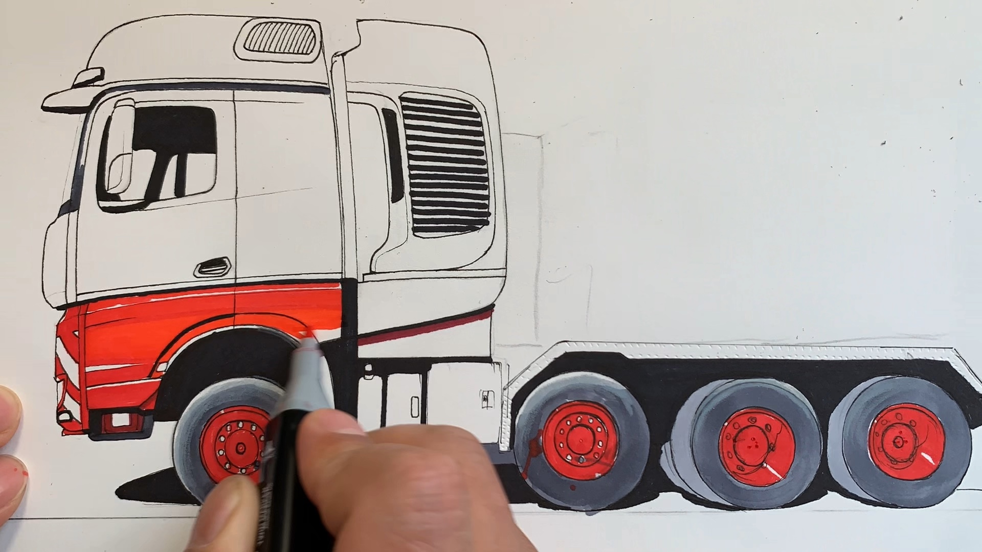 画一辆奔驰阿洛斯千吨级大件运输牵引车