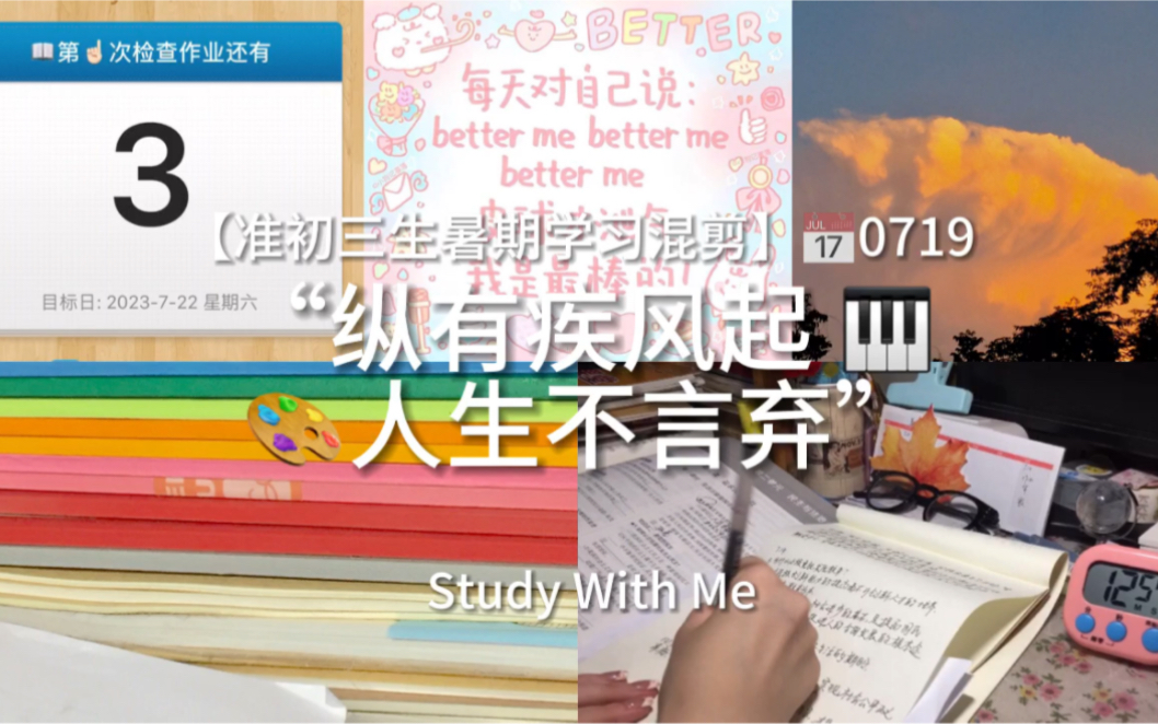 准初三|Study With Me|“纵有疾风起 人生不言弃“|学习混剪|动力向|暑假作业哔哩哔哩bilibili