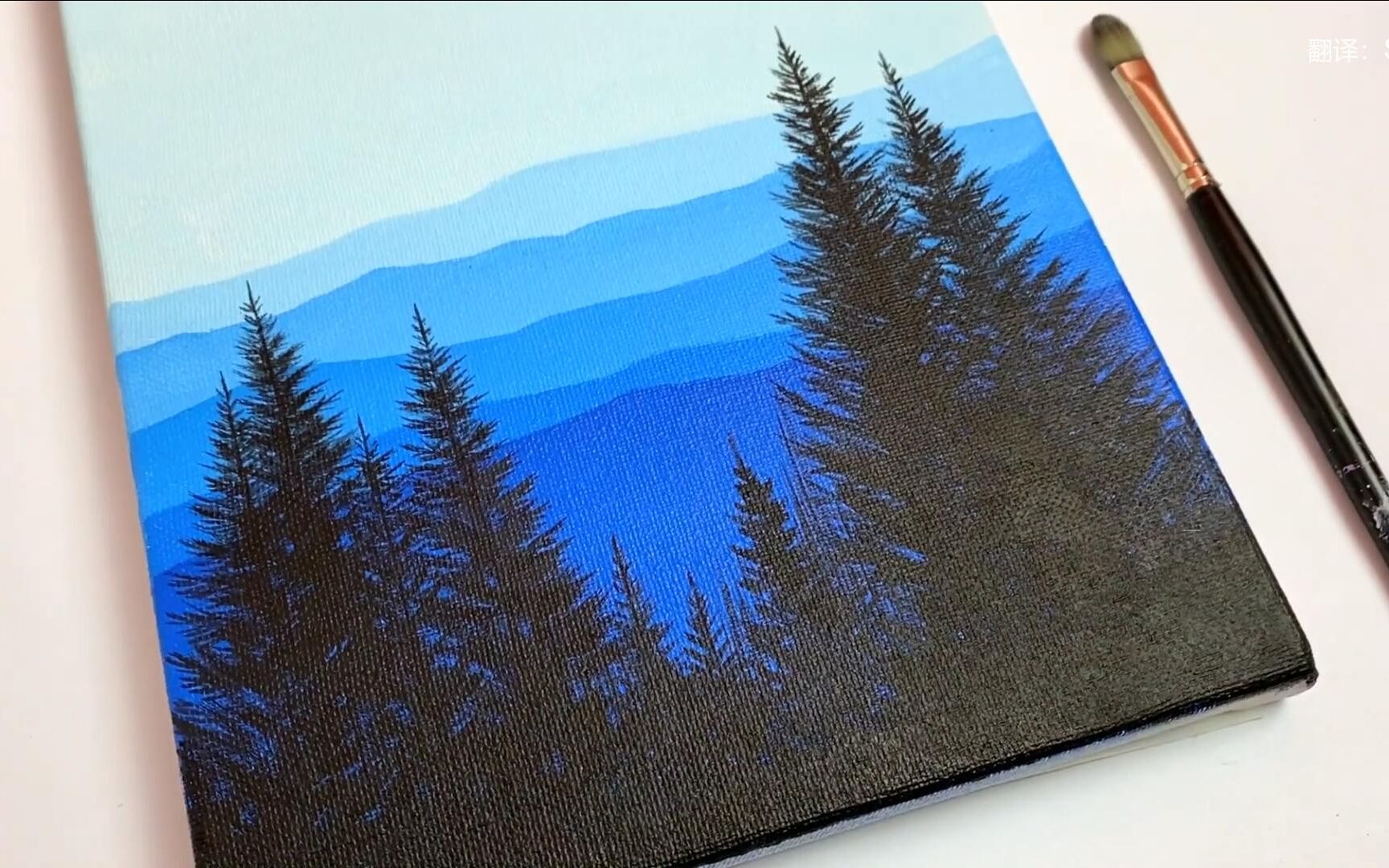 【丙烯画】【新手向】【中字】群山Mountain Landscape Forest Simple Acrylic Painting哔哩哔哩bilibili